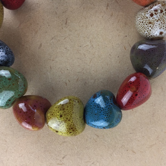 Boho Rainbow color Porcelain Heart beaded bracelet - Picture 4 of 8